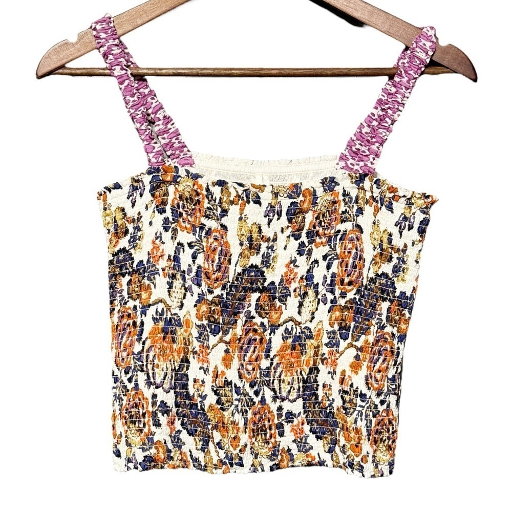 ANTHROPOLOGIE Smocked Paisley Print Square Neckline Cropped Tank Top